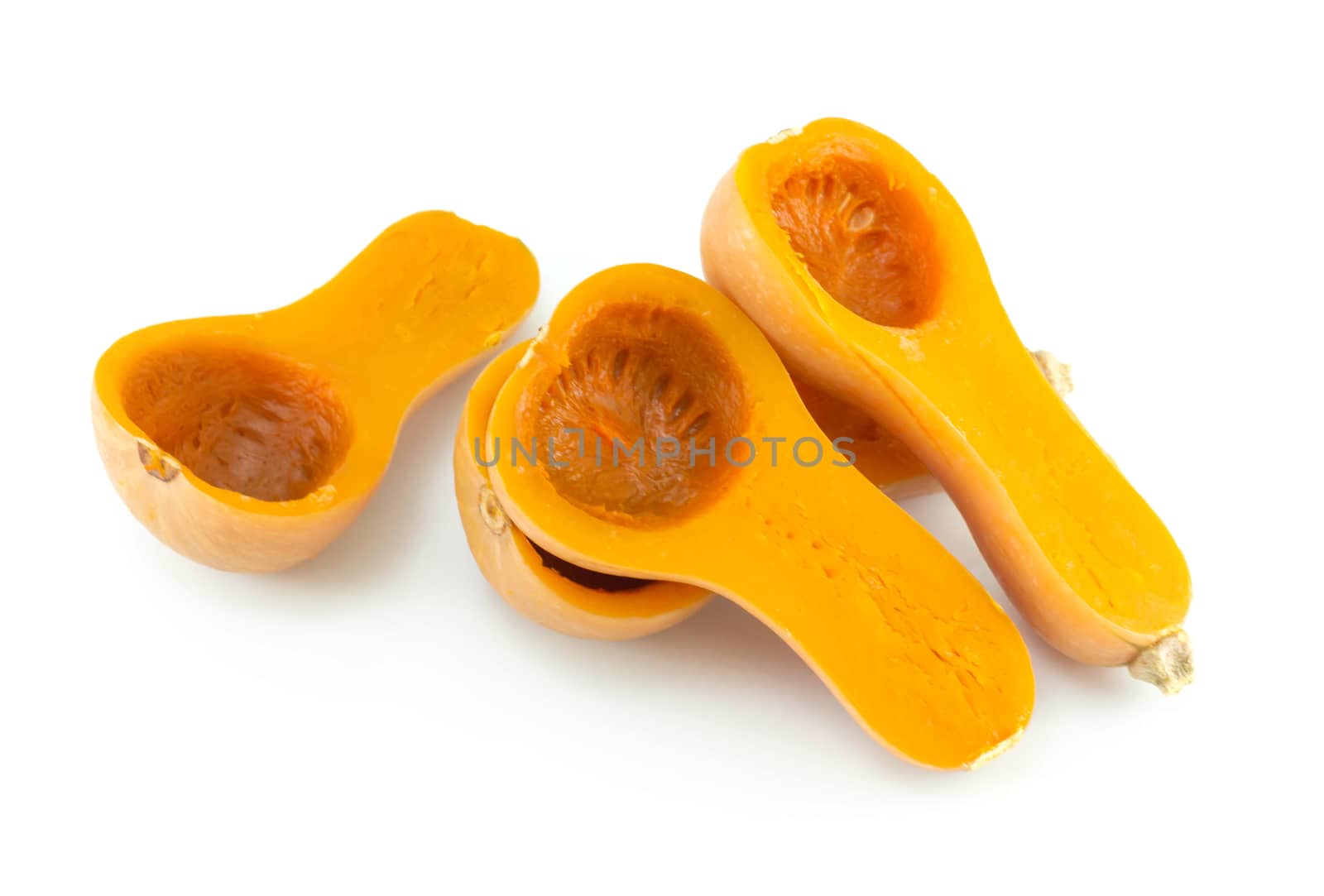 Boiled butternut squash with sliced isolated on white background, food healthy concept