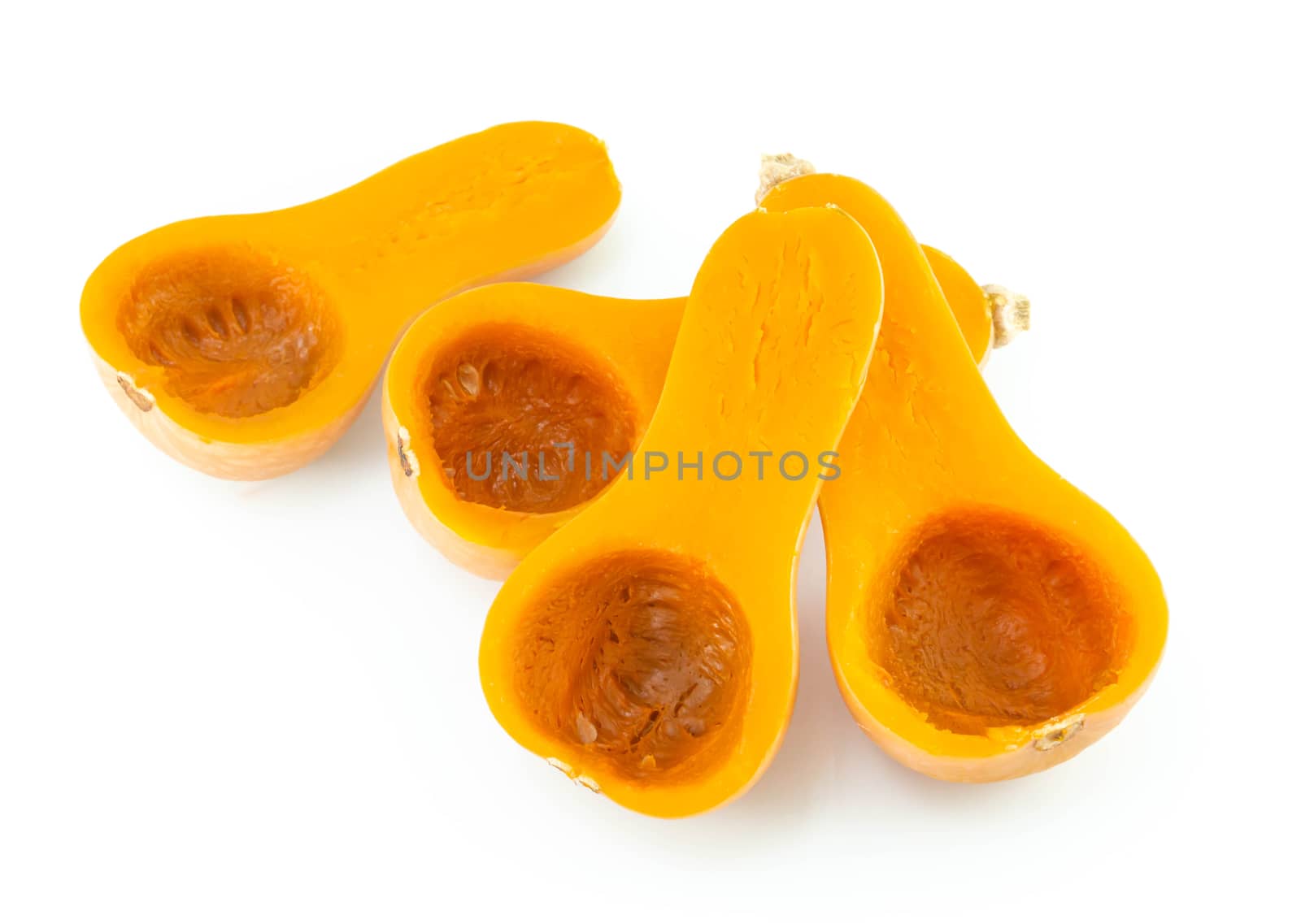 Boiled butternut squash with sliced isolated on white background, food healthy concept