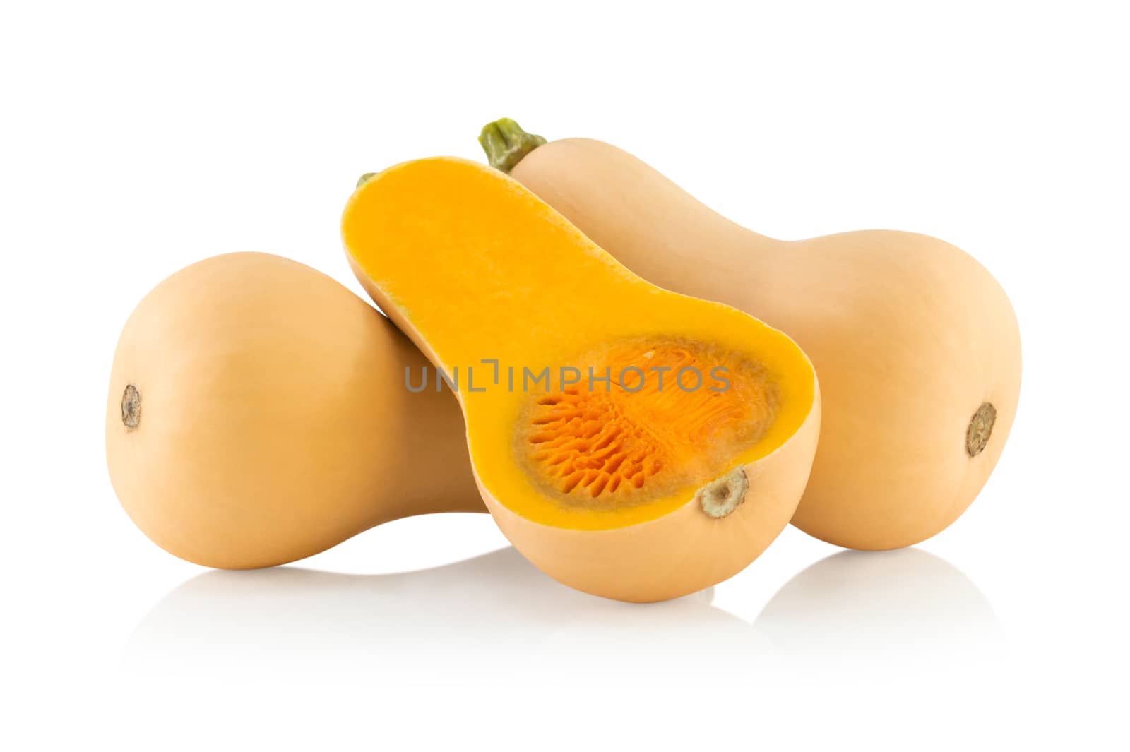 Butternut squash with sliced isolated on white background, food healthy concept