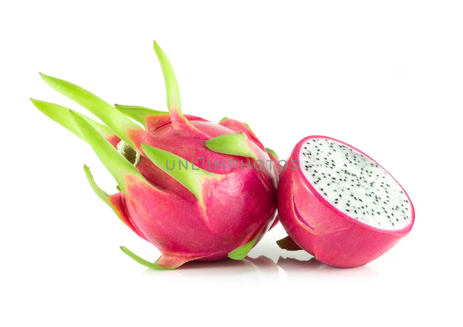Close up fresh dragon fruit isolated on white background, food healthy