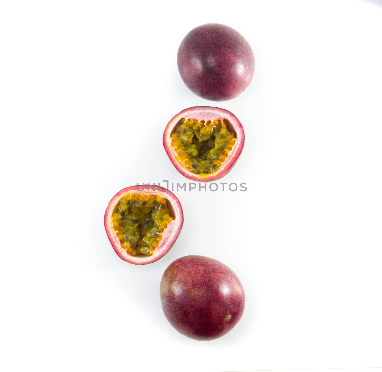 Top view Fresh passion fruit isolated on white background, food healthy concept