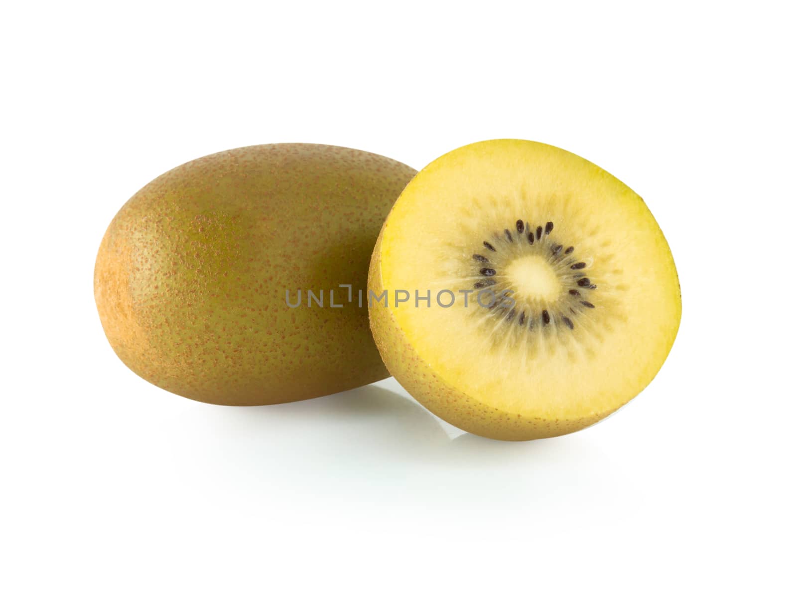 Fresh gold kiwi fruit isolated on white background, health care concept