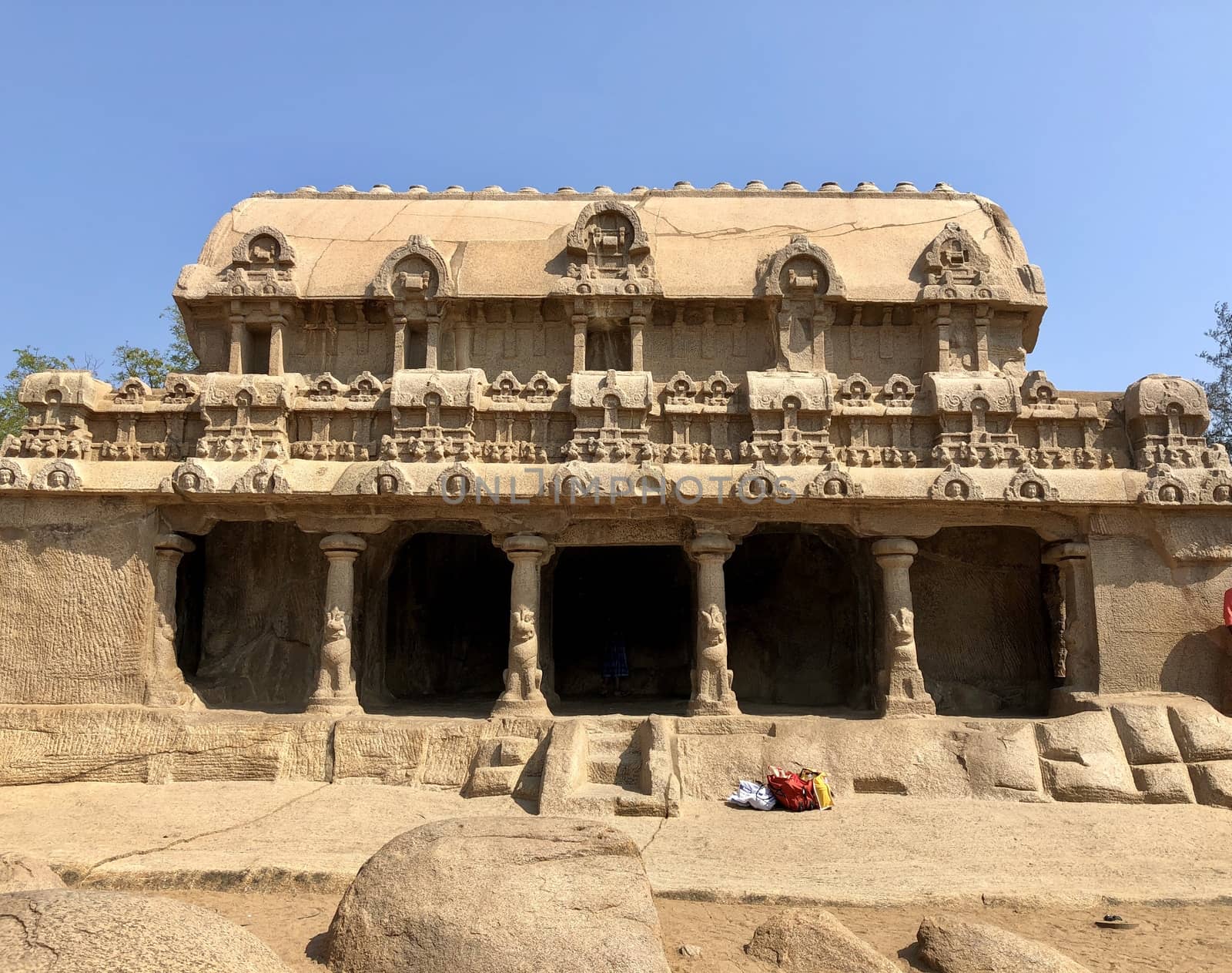 Bhima Ratha is a monument in the Pancha Rathas is an example of monolith Indian rock-cut architecture. Resembling a chariot ratha, it is carved out of a single, long stone of pink granite. This is one of the Group of Monuments at Mahabalipuram and also a UNESCO World Heritage Site.