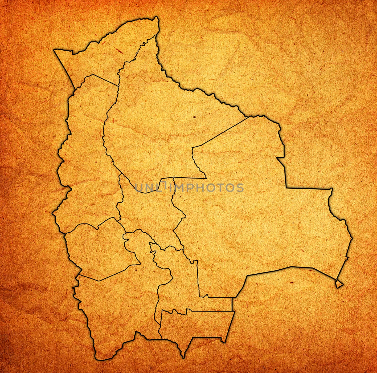 territories of regions on map with administrative divisions and borders of Bolivia with clipping path