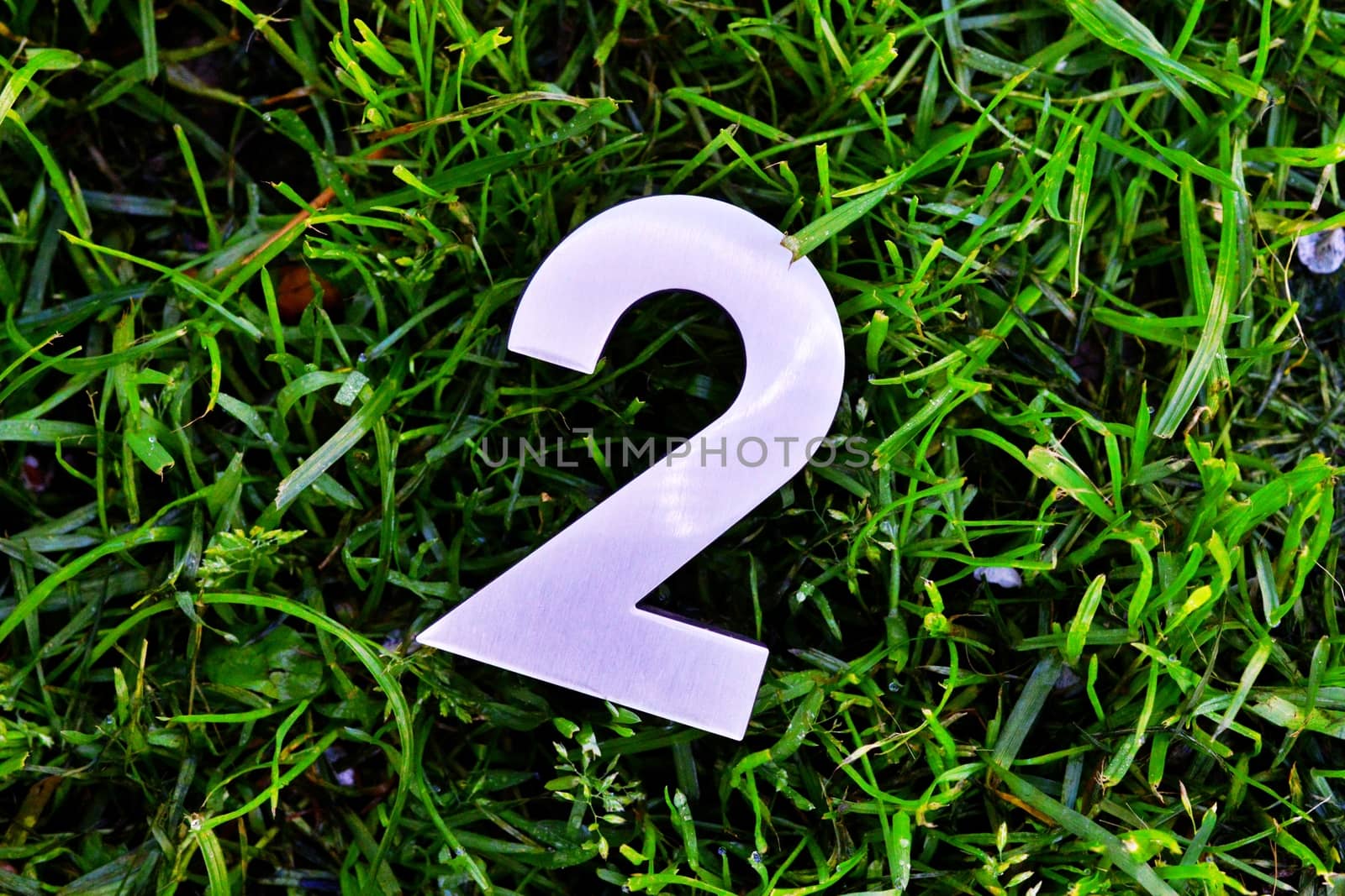 plastic shining number two on a grass image