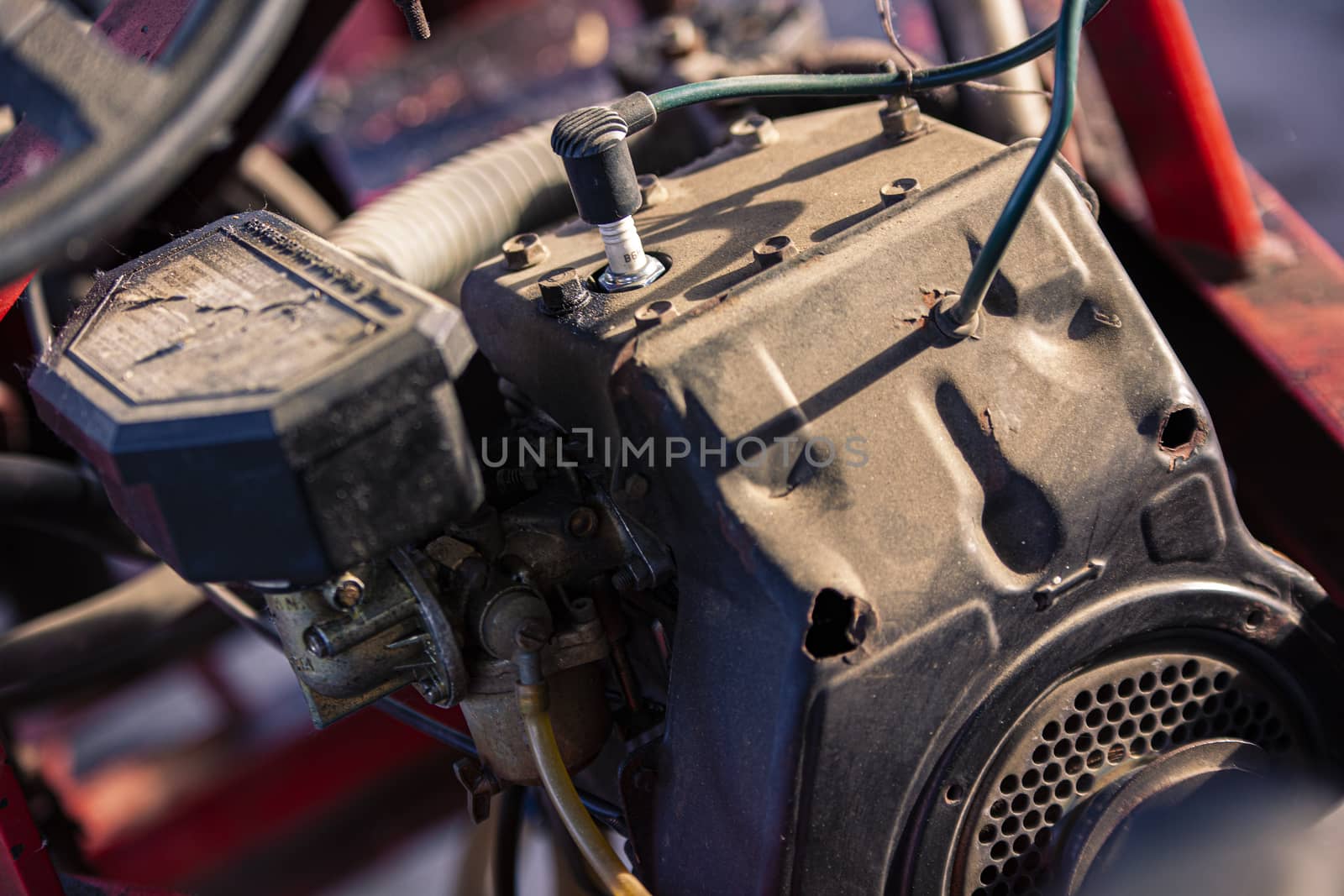 VILLANOVA DEL GHEBBO, ITALY 3 MAY 2020: Old internal combustion engine detail