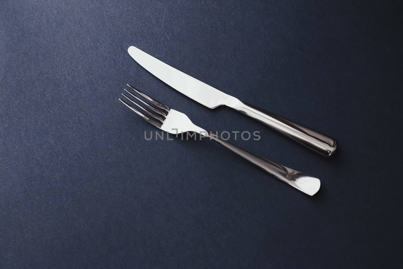 Fork and knife, silver cutlery for table decor, minimalistic design and diet concept