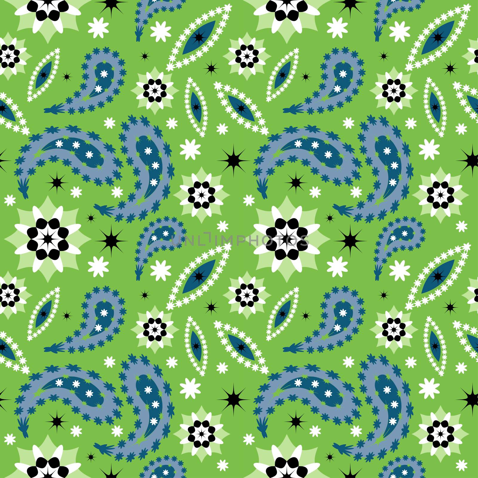 seamless pattern with leaves and flowers paisley style by eskimos