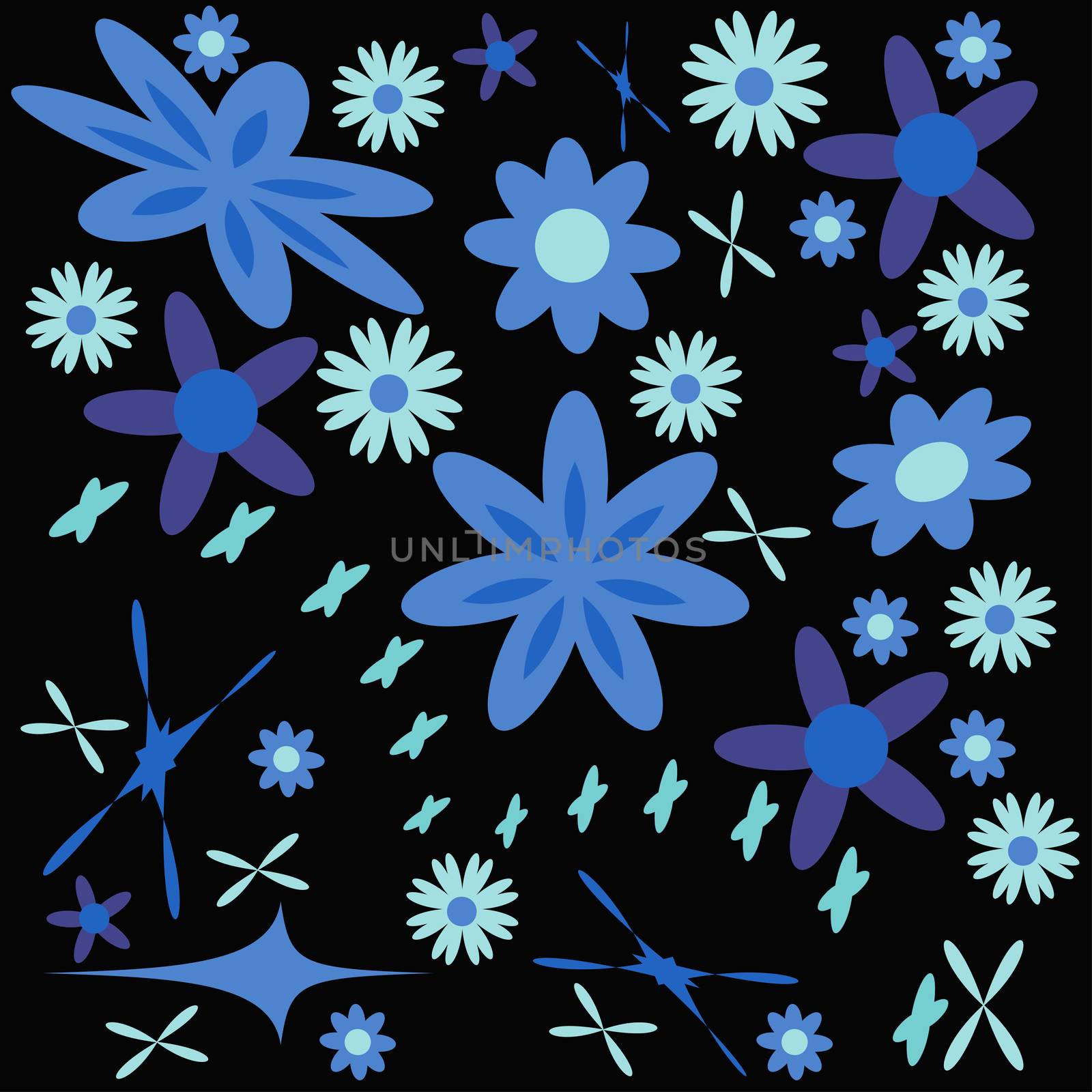 floral wallpaper with set of different flowers. Could be used as seamless wallpaper, textile, wrapping paper or background