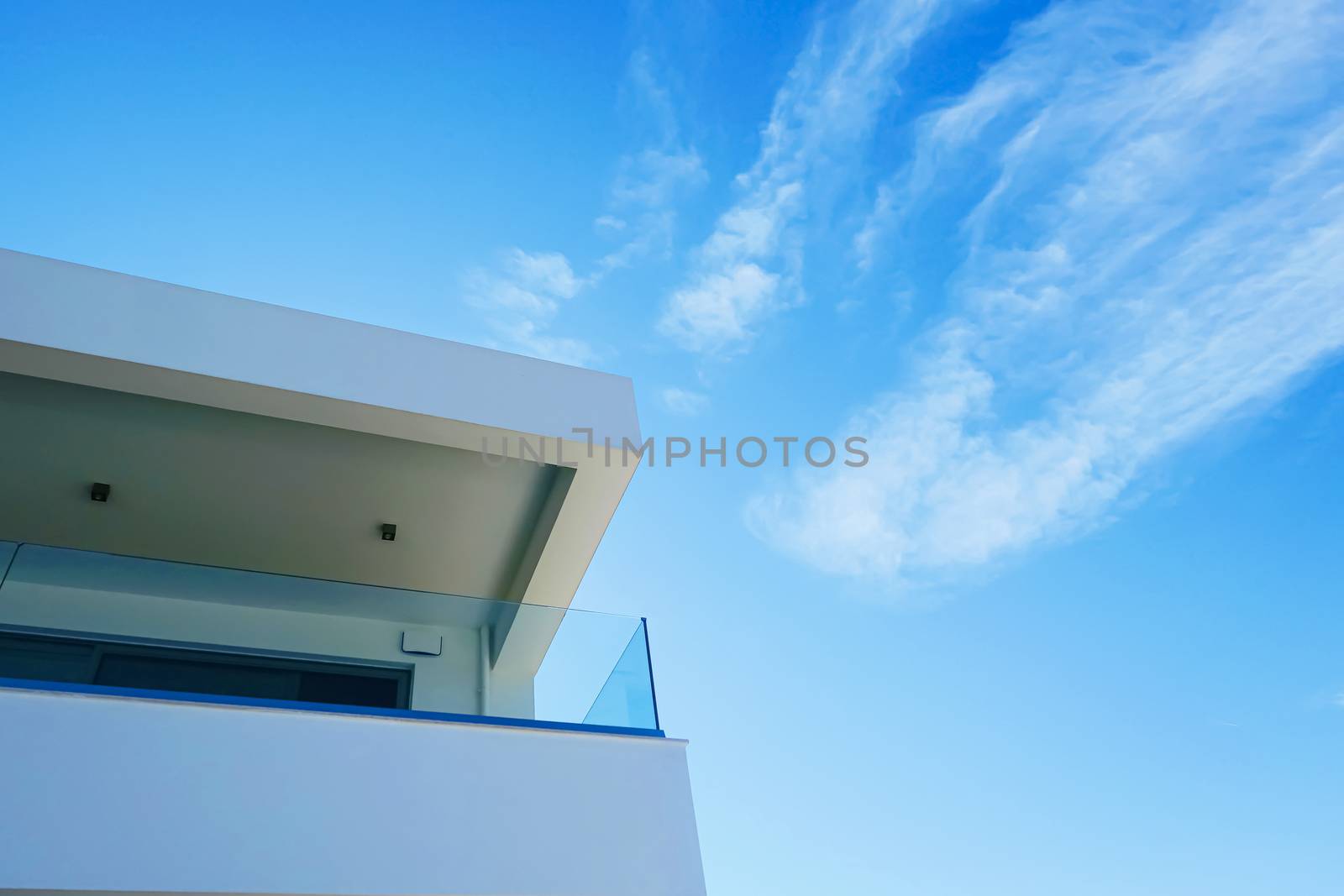 Architectural detail of a luxury modern house on the Mediterranean coast, summer holiday and real estate concept