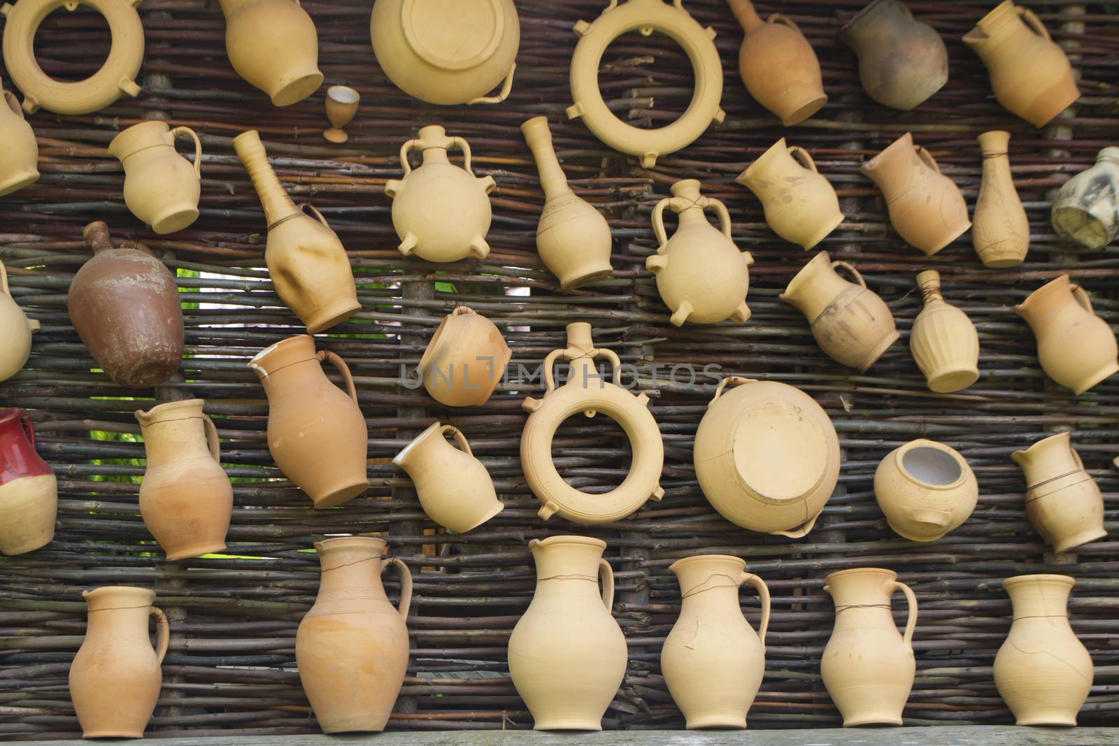 Assortment hand made kitchenware, ceramic jars, authentic of Belarus