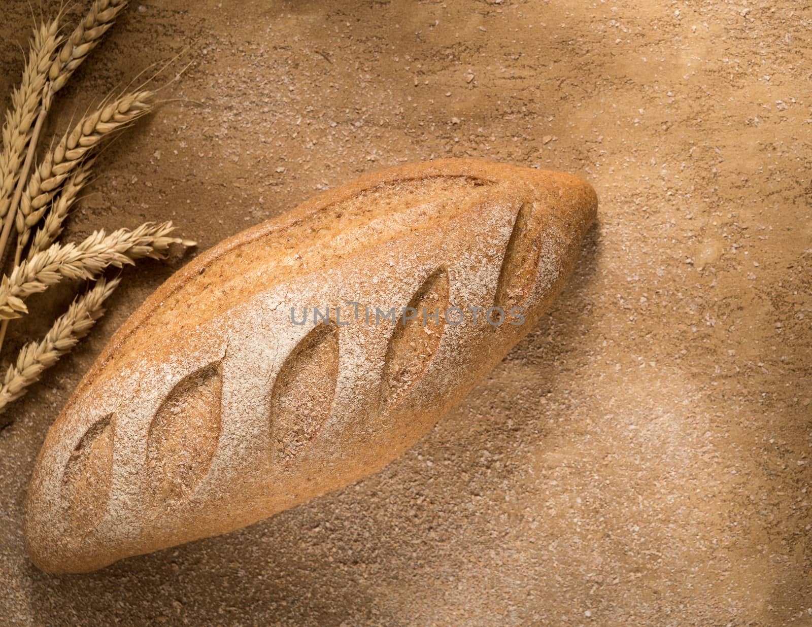 a loaf of bread with spikes on the plastered surface, top view