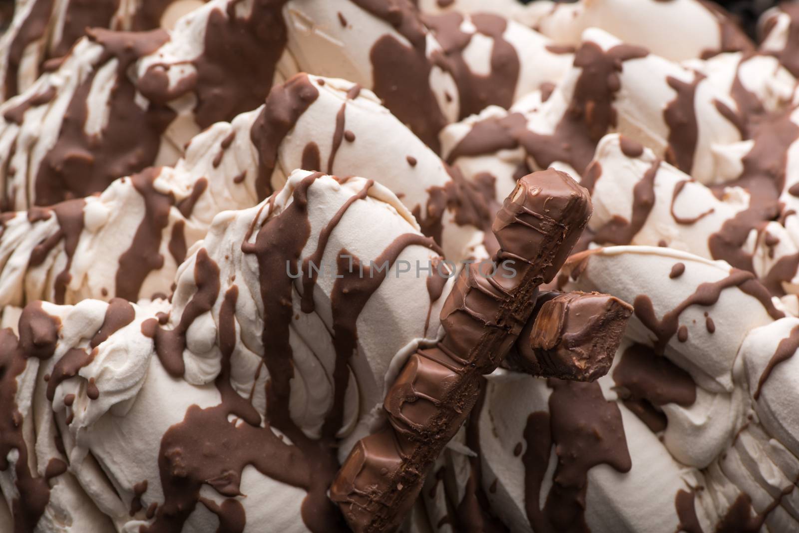 close-up of appetizing ice cream with candy, macro photography