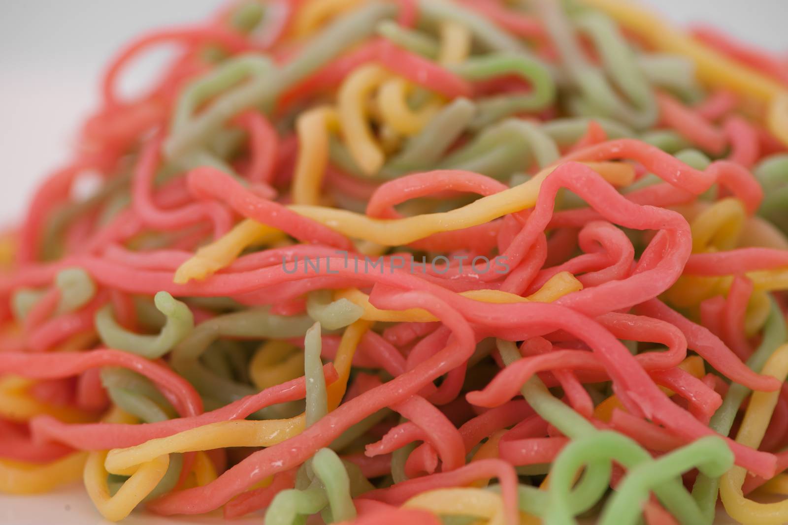 colored noodles closeup