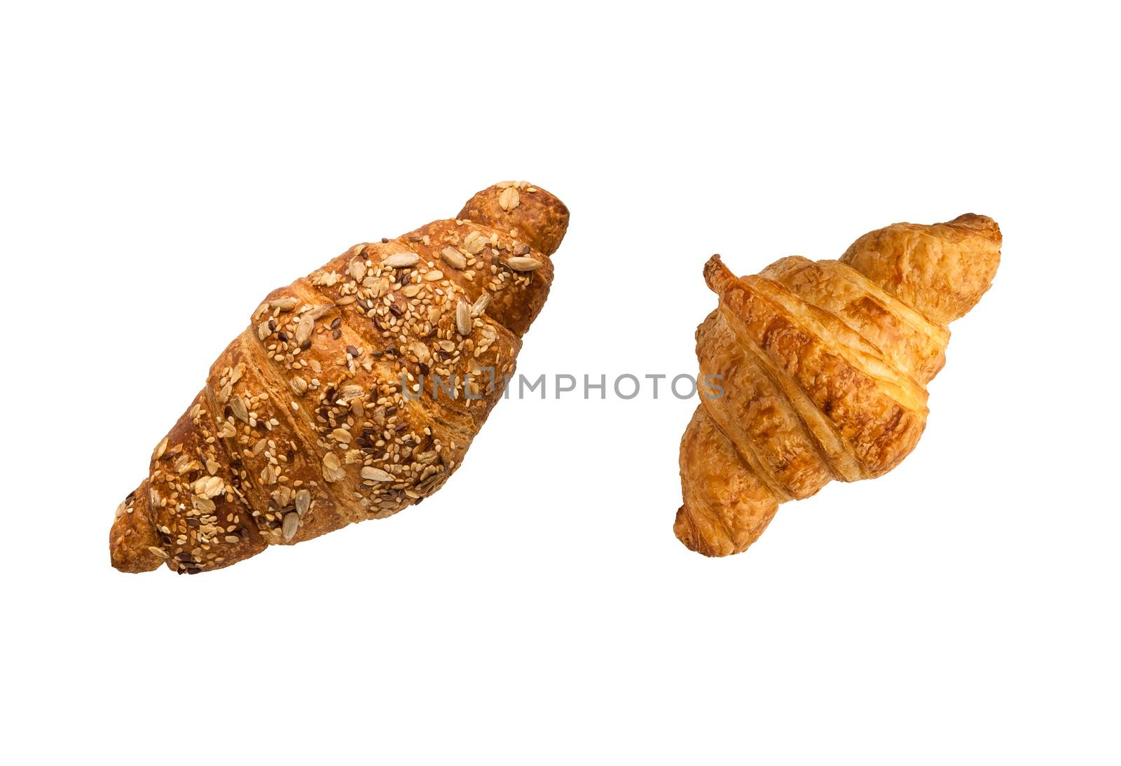 french croissants on a white background top view