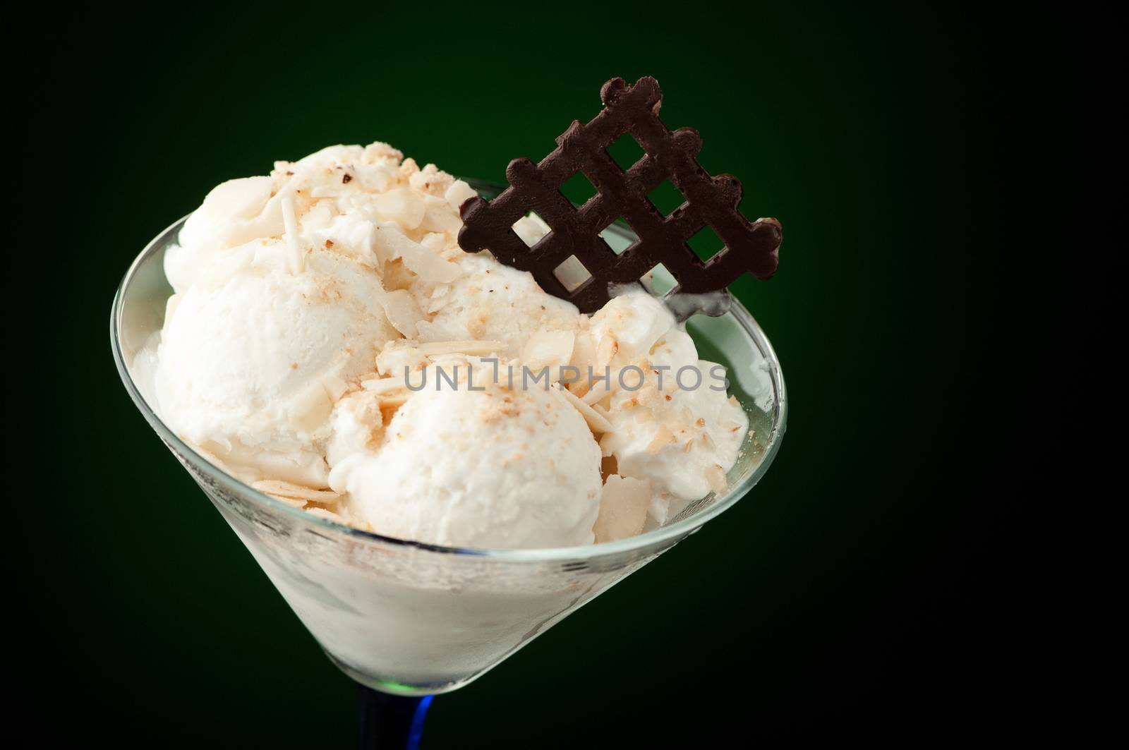 Ice cream in a vase on a dark background