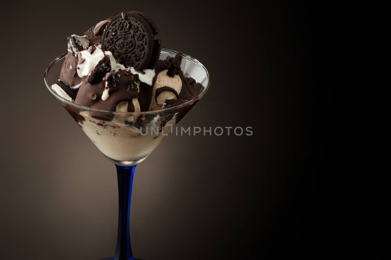 Ice cream in a vase on a dark background