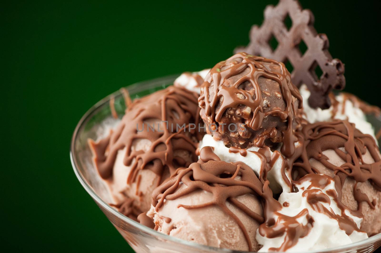 Ice cream in a vase on a dark background