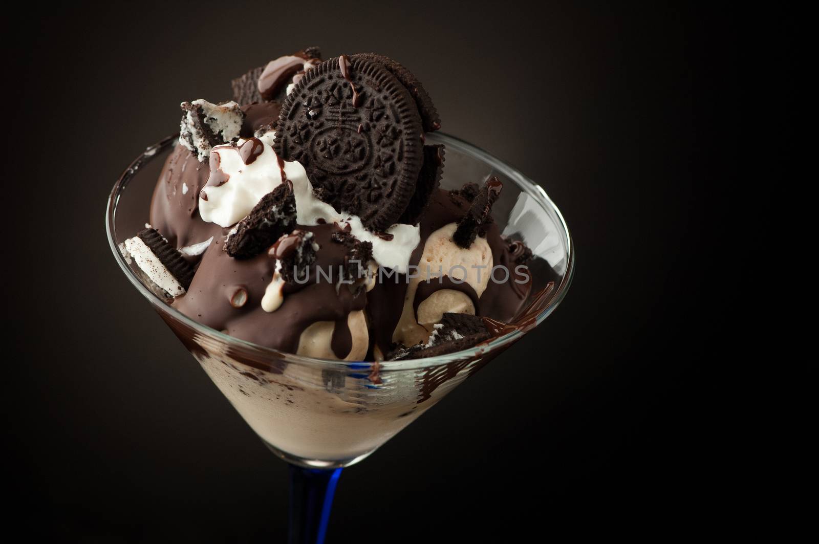 Ice cream in a vase on a dark background