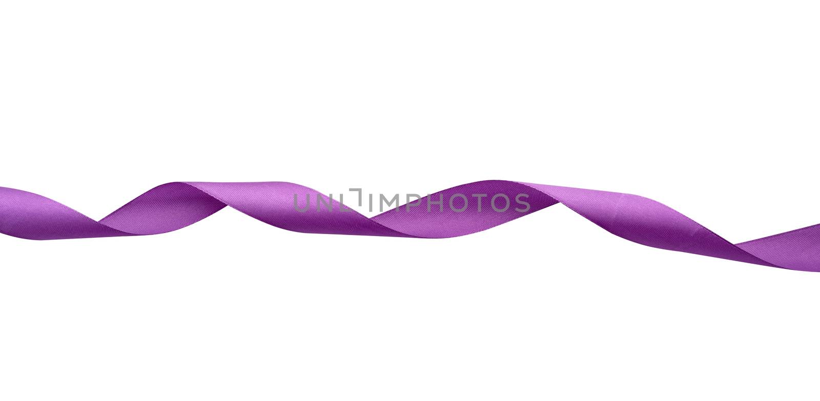 twisted silk purple ribbon isolated on white background, decorative element for designer. Festive decoration element. Holiday background.