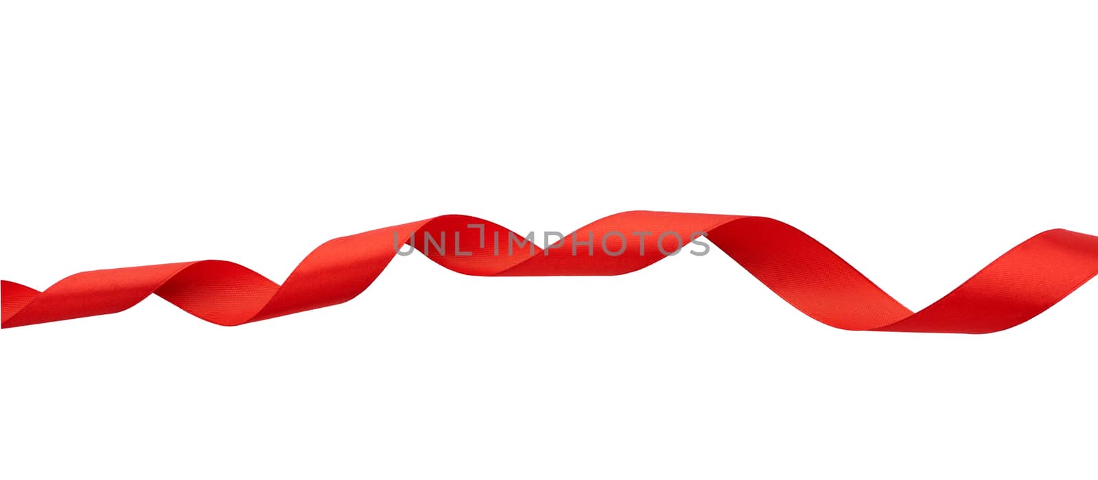 twisted silk red ribbon isolated on white background, decorative element for designer. Festive decoration element. Holiday background.