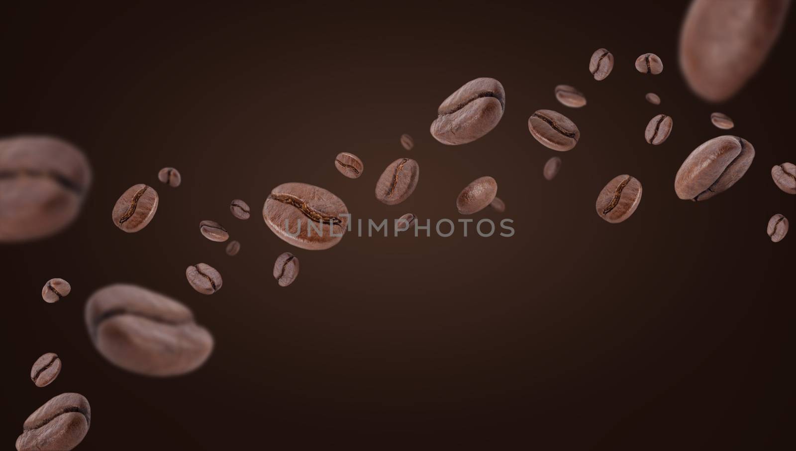 Flying whirl roasted coffee beans in the air studio shot on brow by DONOT6