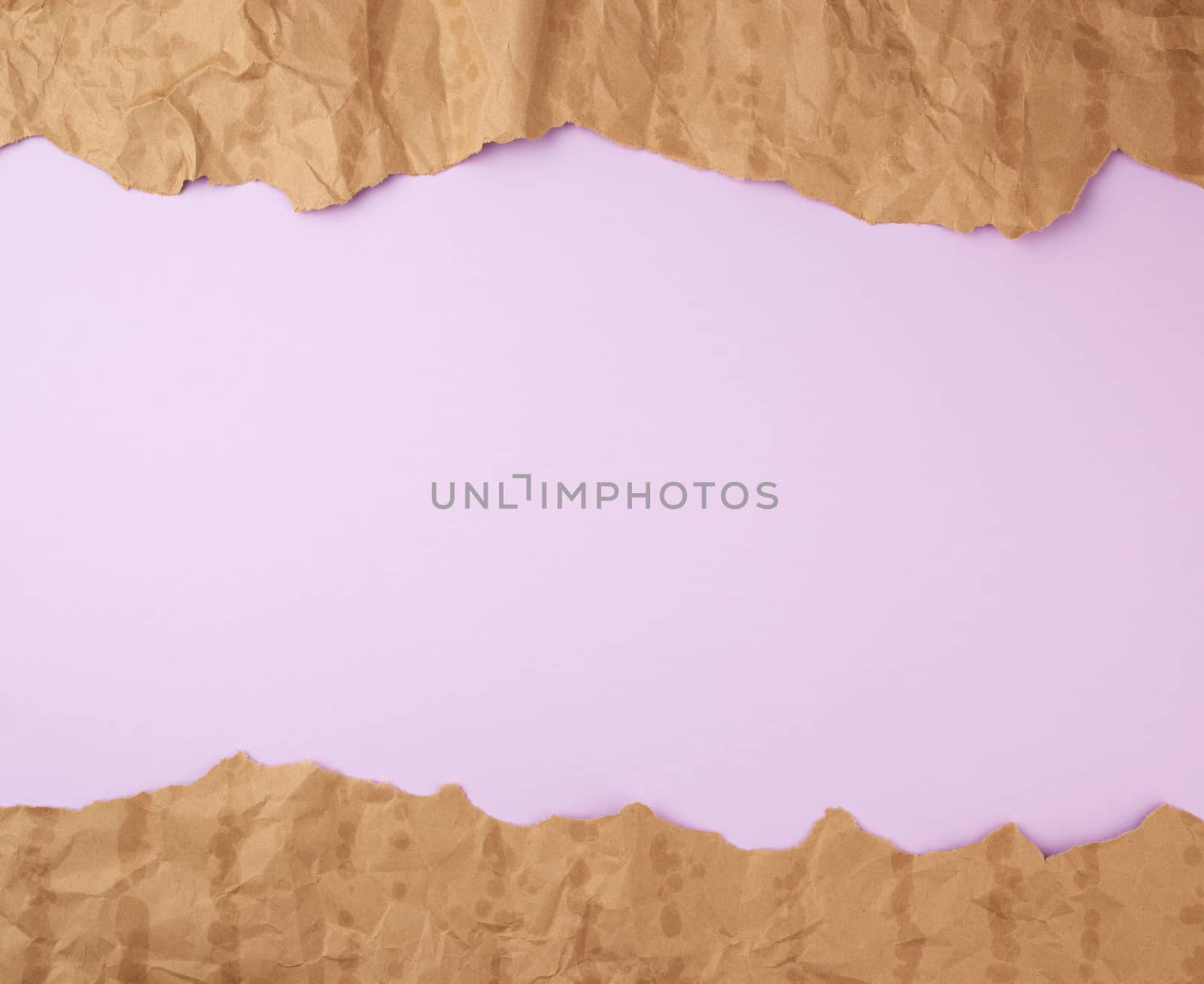 abstract lilac background with brown torn paper elements Vintage design template with brown paper torn for package paper design.