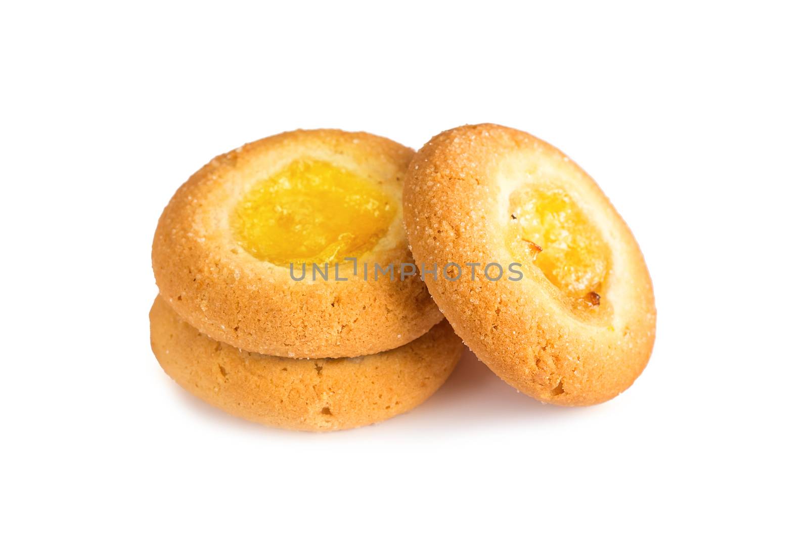 A confection isolated on a white background. Sweet cakes, cookies, muffins, shortbread cookies in front of a white background