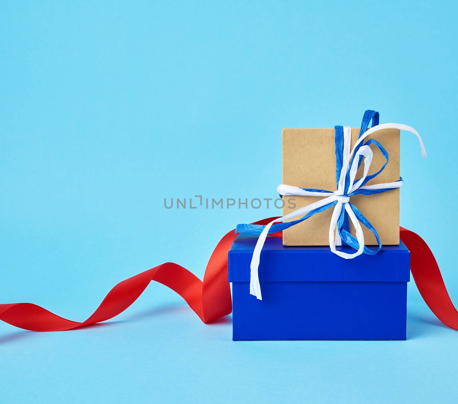 Beautiful box gift, great design for any purposes. Christmas greeting card set. Blue background. Winter collection. Holiday decoration. Xmas holiday. Christmas gift box.