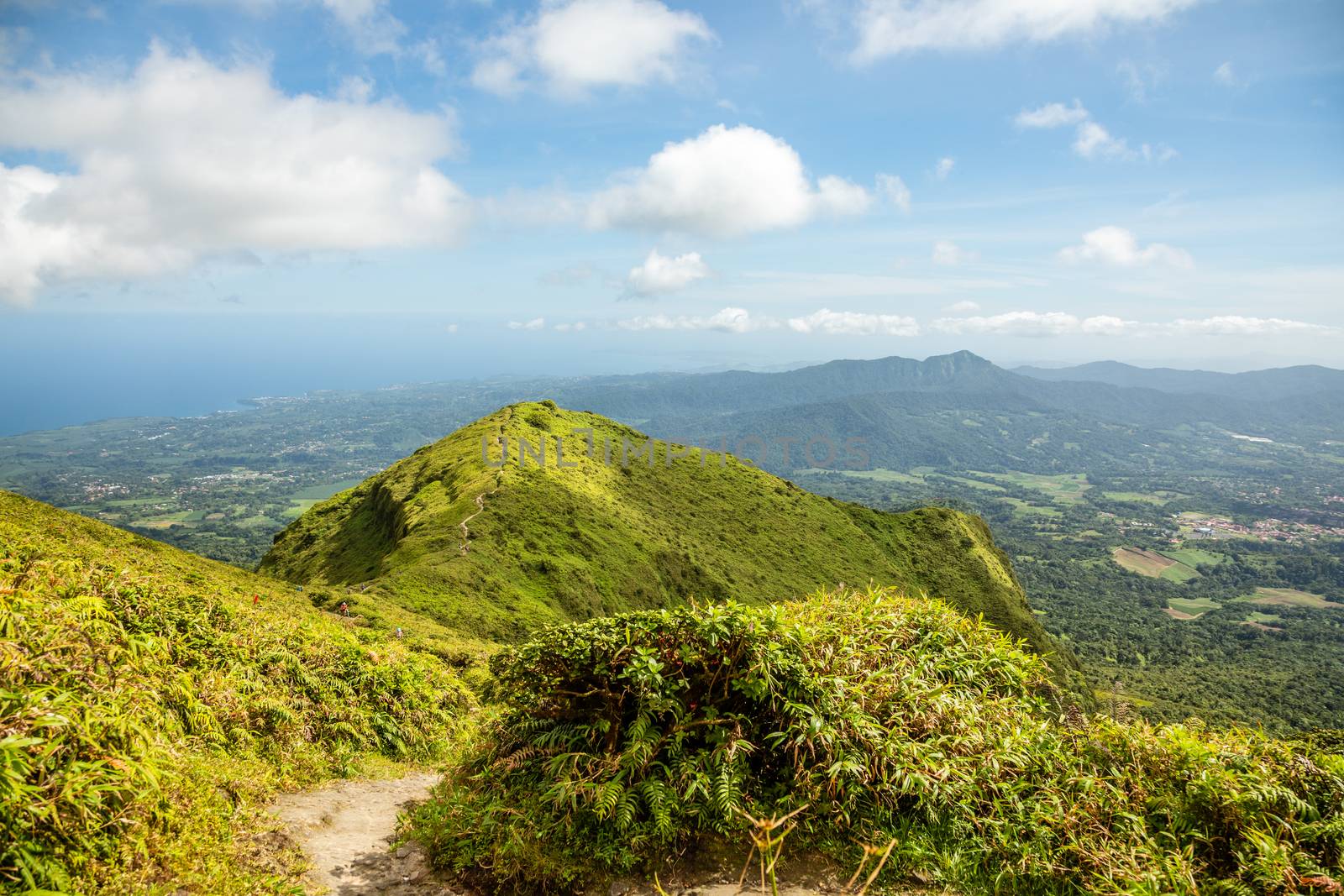 Mount Pelee green volcano hillside panorama, Martinique,  French overseas department