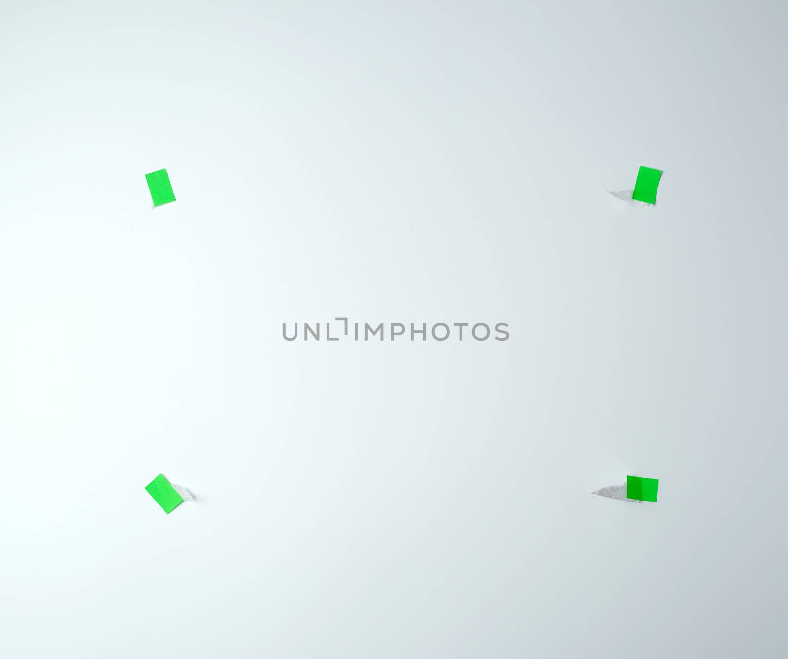 four green sticky papers in the corners, imitation fasteners, place for an inscription