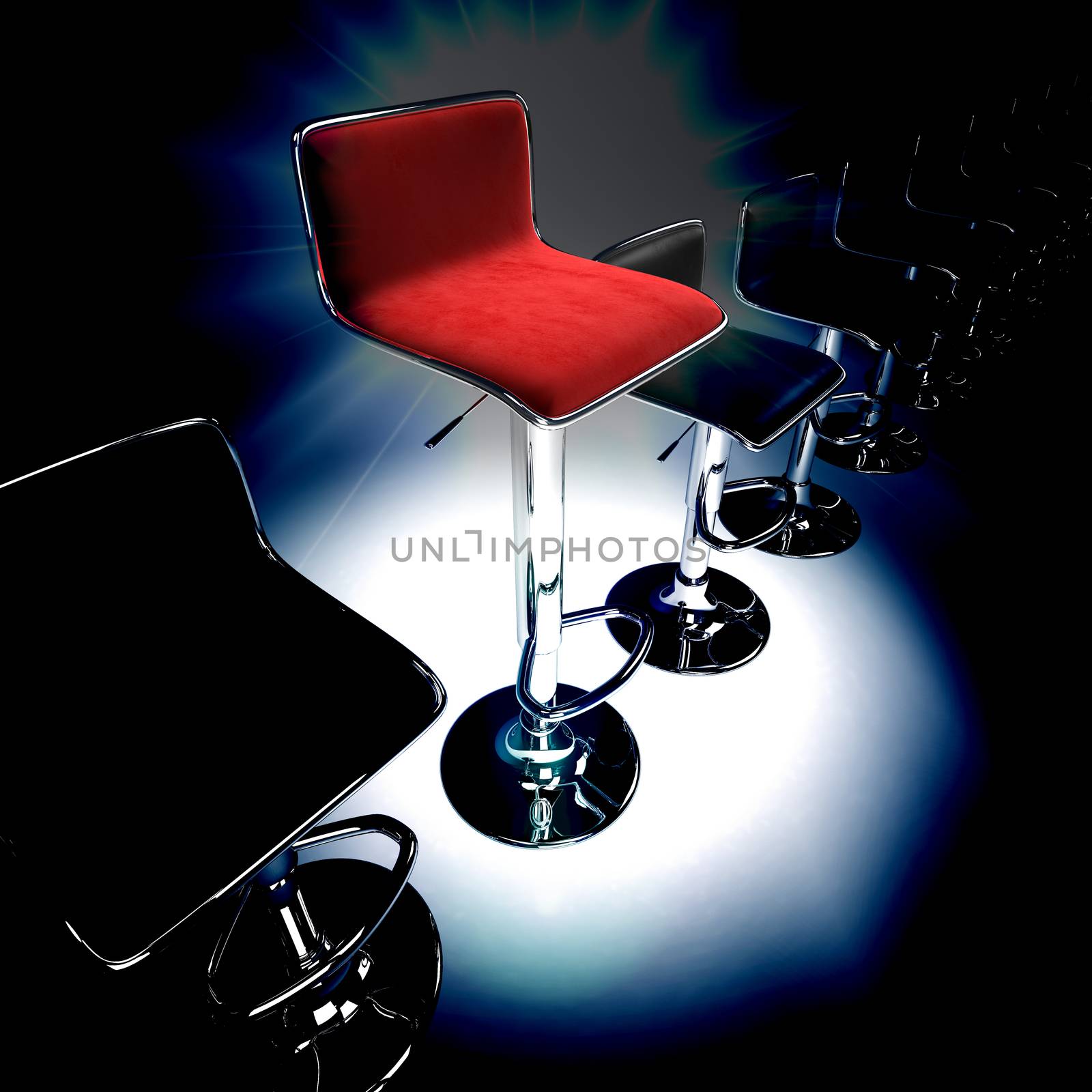 Stylish bar stool. Red stylish swivel chair - isolated on white. 3D rendering by JOHN_ik