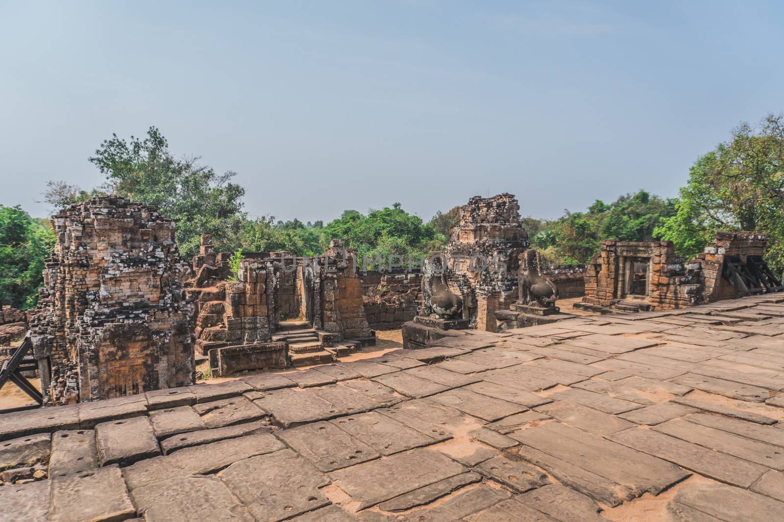Ancient Angkor Wat Ruins Panorama. Pre Rup temple. Siem Reap, Cambodia 