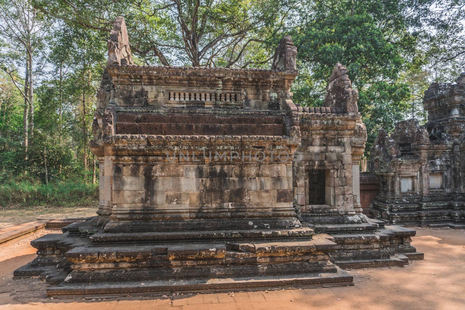 Ancient Angkor Wat Ruins Panorama. Thommanon Temple. Siem Reap, Cambodia 