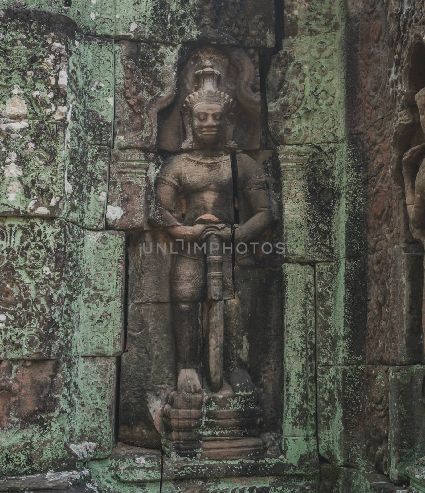 Beautiful close up of empty Angkor Wat temple complex. Banteay Kdei Temple. Siem Reap, Cambodia