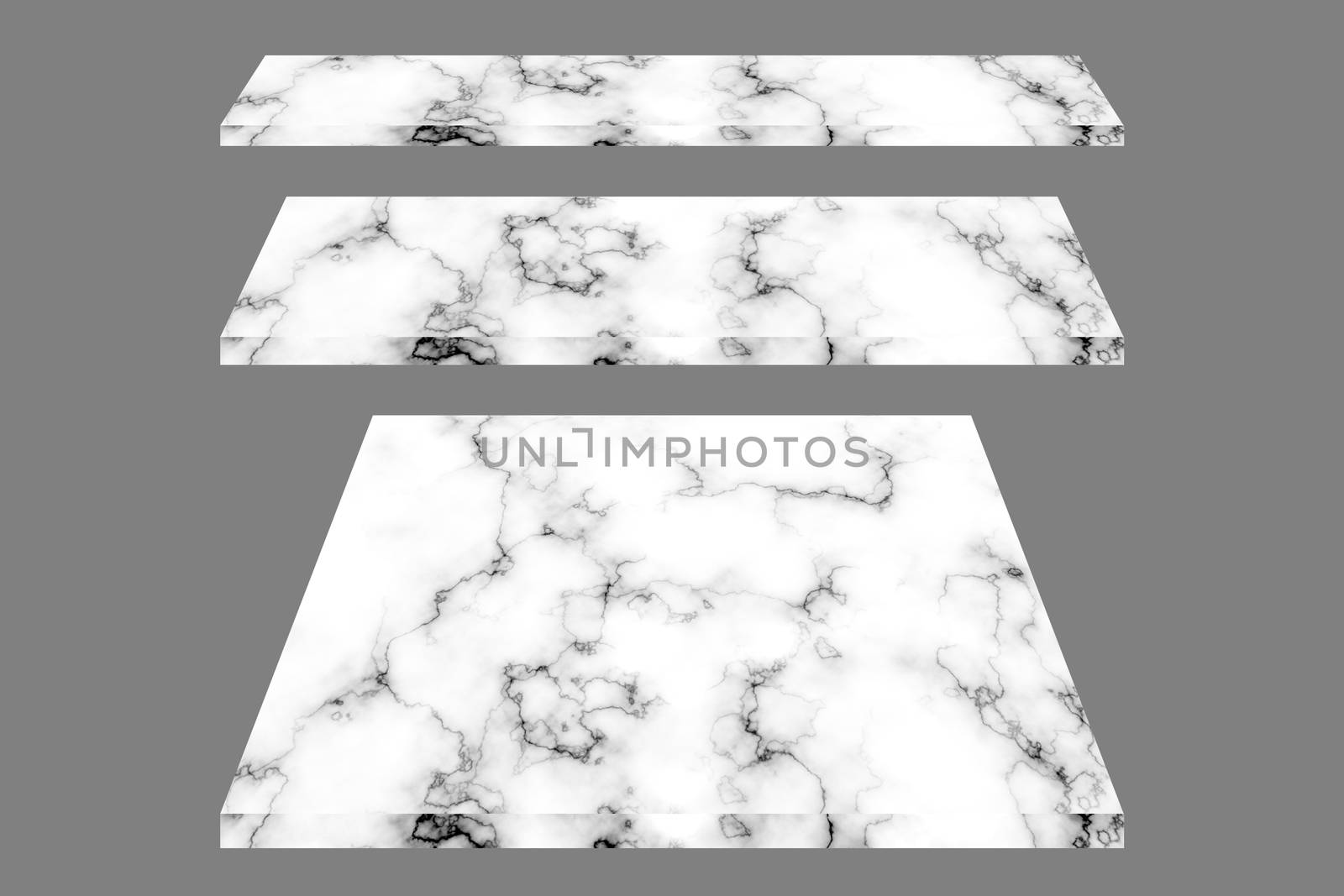 Set of white marble shleves isolated on gray background with clipping path