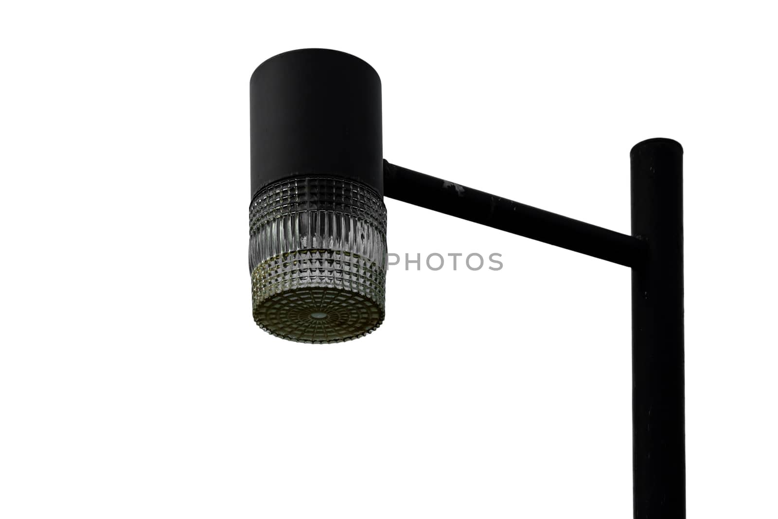 Close up of street lighting lamp post isolated on white background with clipping path
