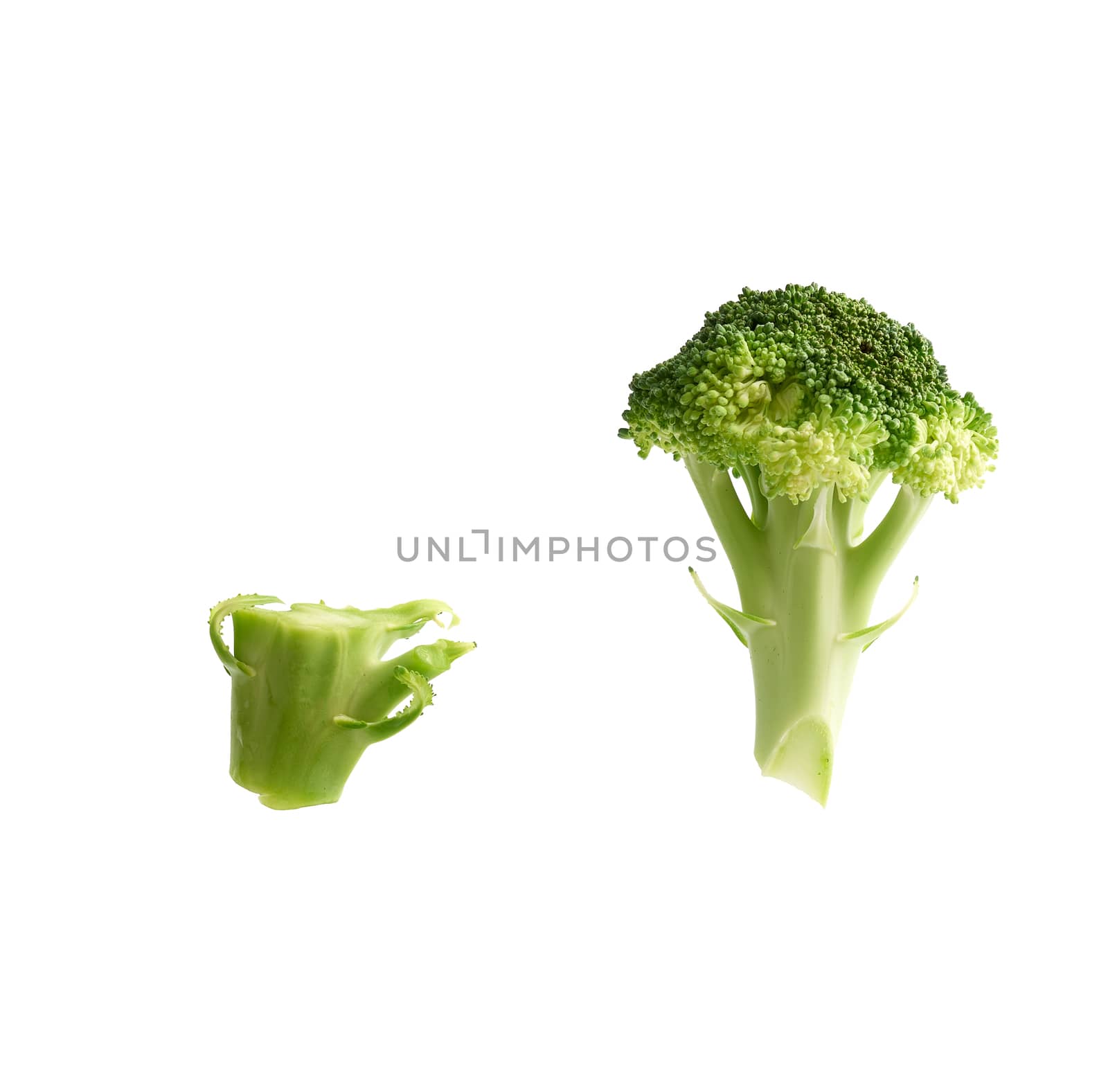 fresh green broccoli cabbage isolated on white background, close up