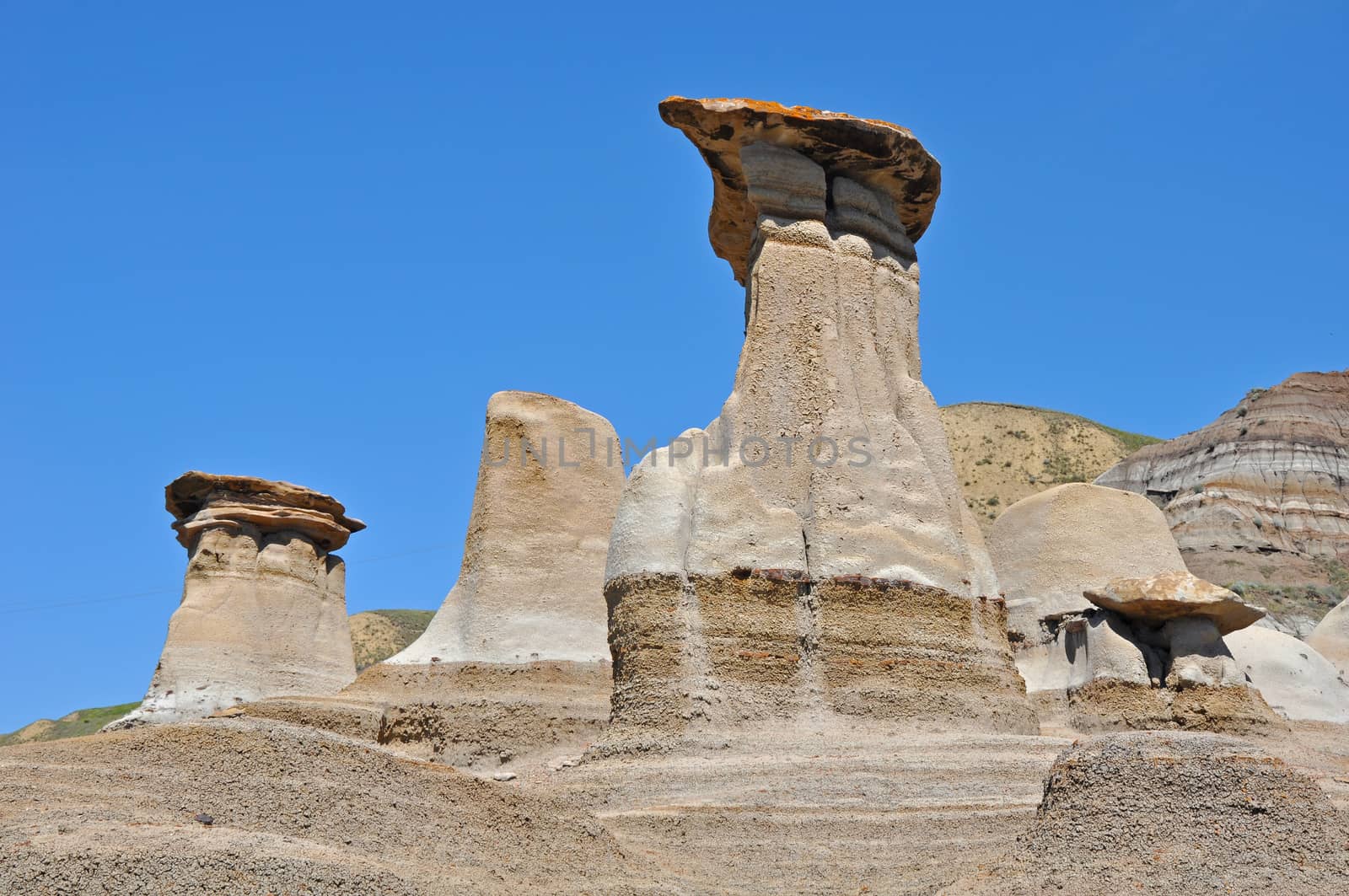 Hoo doos sandstone rock formations near Drumheller, Alberta, Canada