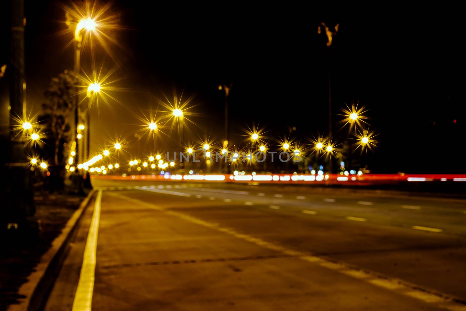 The light on the road at night