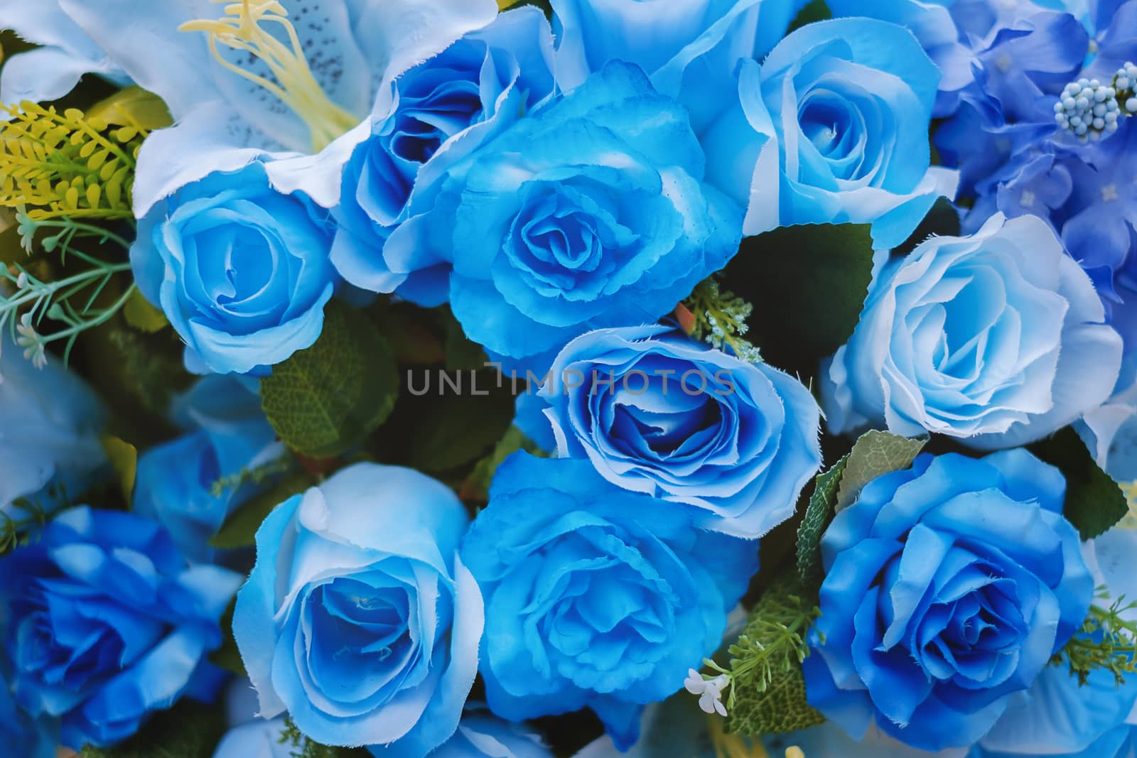 Blue bouquet of artificial flowers