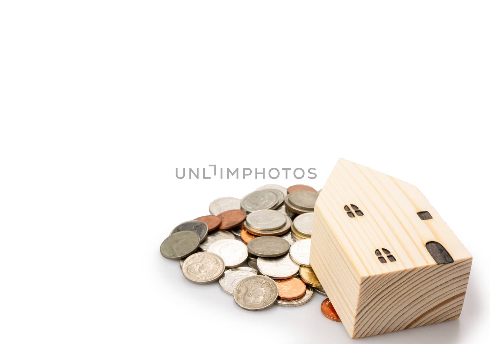 Home loans, coins saving with financial planning concept, Isolated on white background.