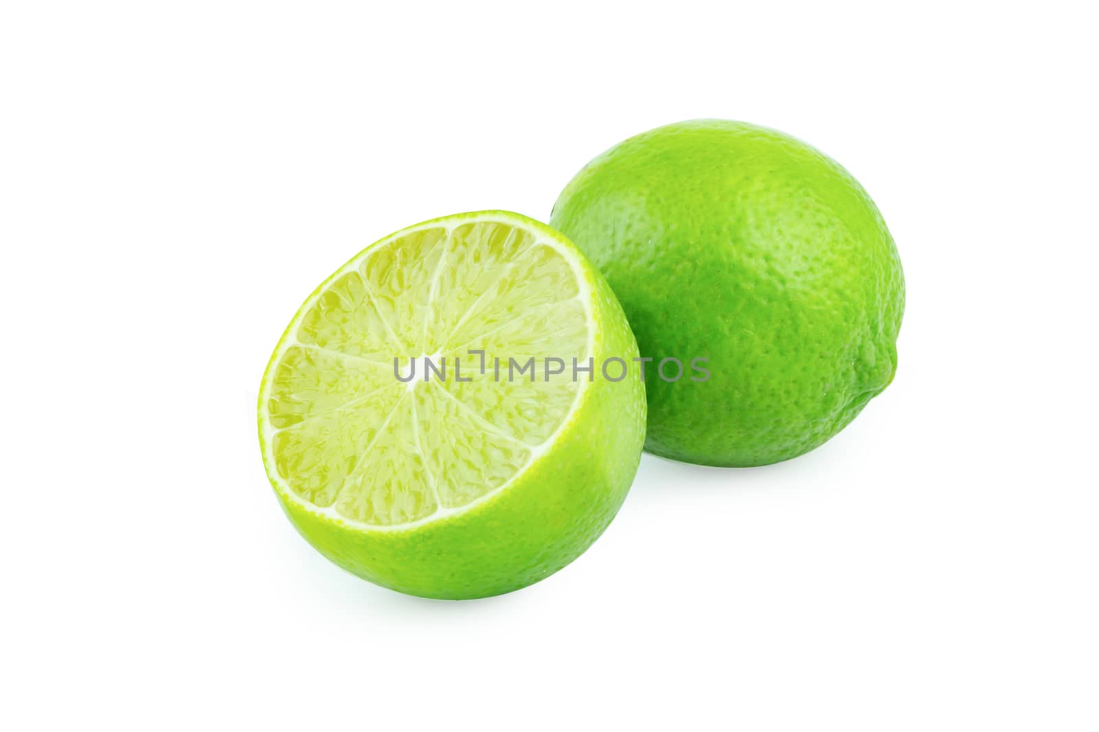 Lime with slices half isolated on white background. Green citrus fruit. with clipping path