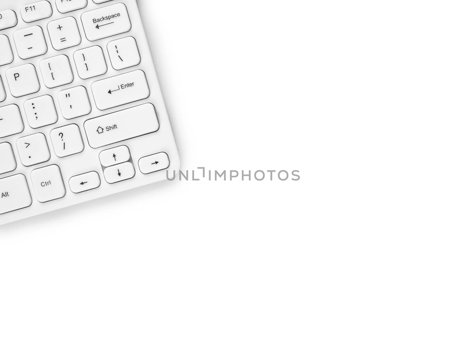 Modern wireless keyboard Isolated on white background with copy space.