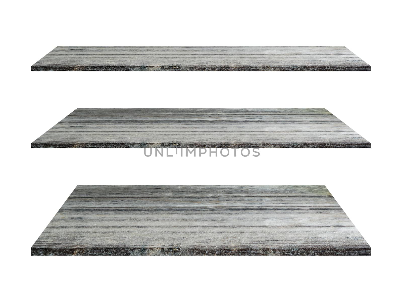 Empty gray marble stone shelf isolated on white background with Clipping path.