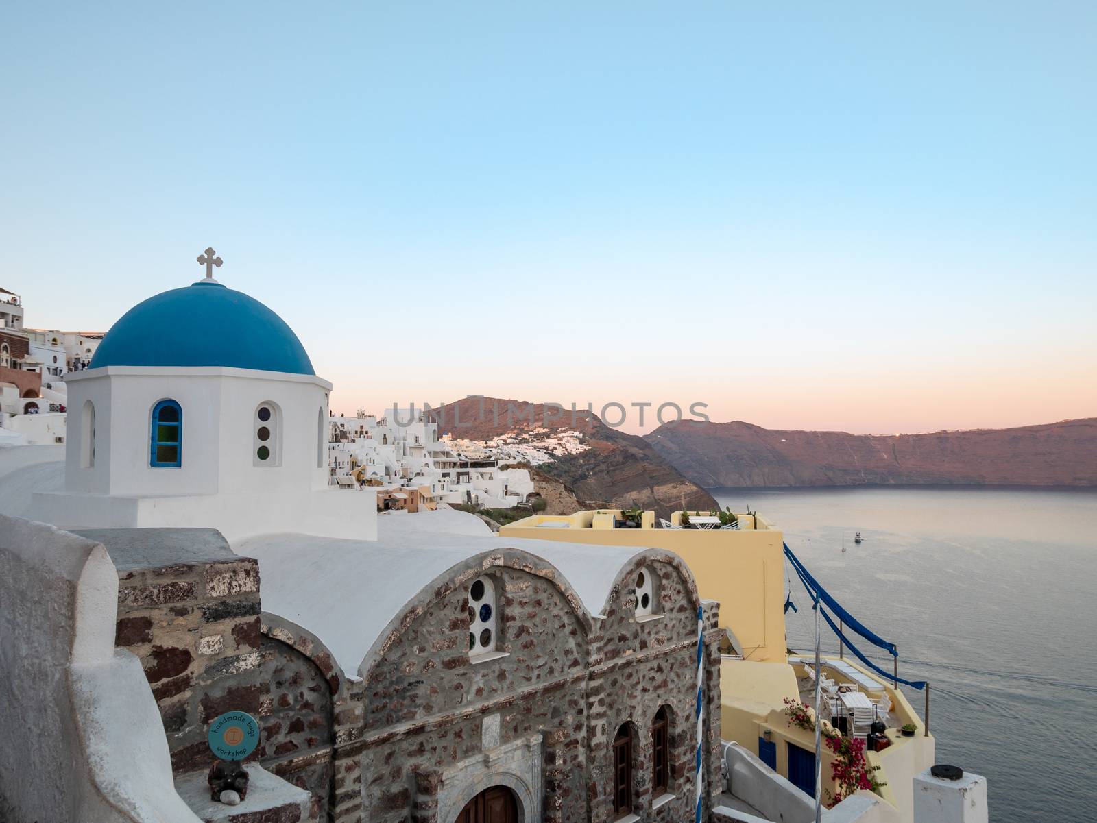 Sunset view from Oia, Santorini island, Greece.