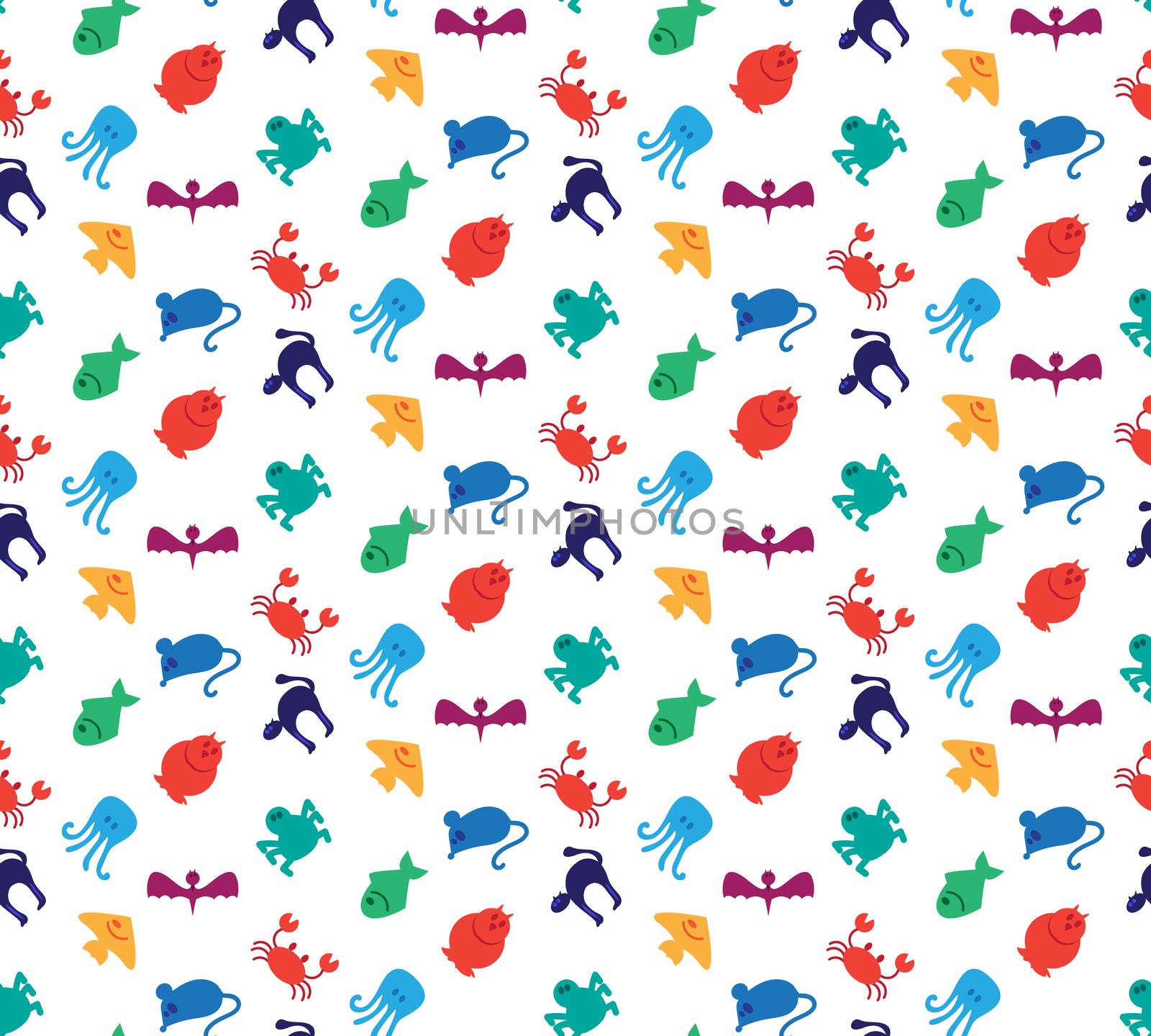 Animals iconsseamless pattern from mammal, fish, bird and insect. Vector