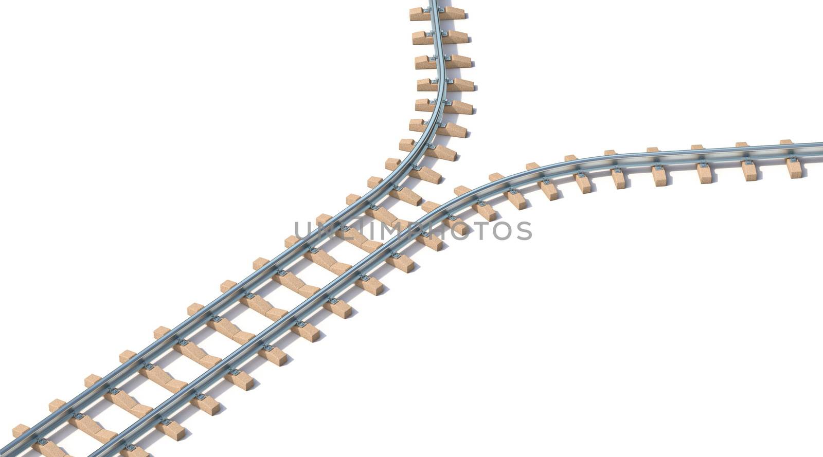 Split railway 3D render illustration isolated on white background