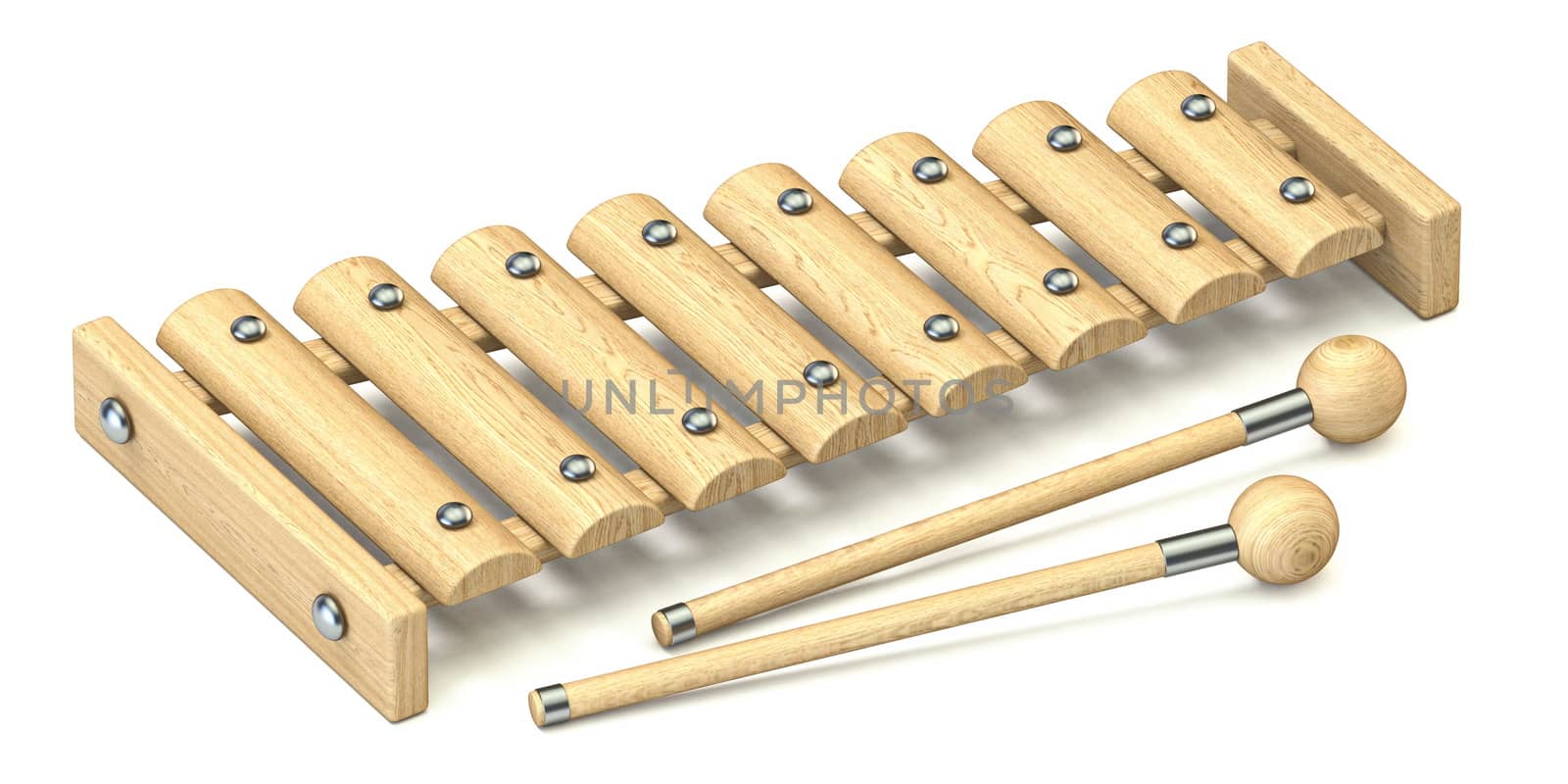 Wooden xylophone 3D render illustration isolated on white background