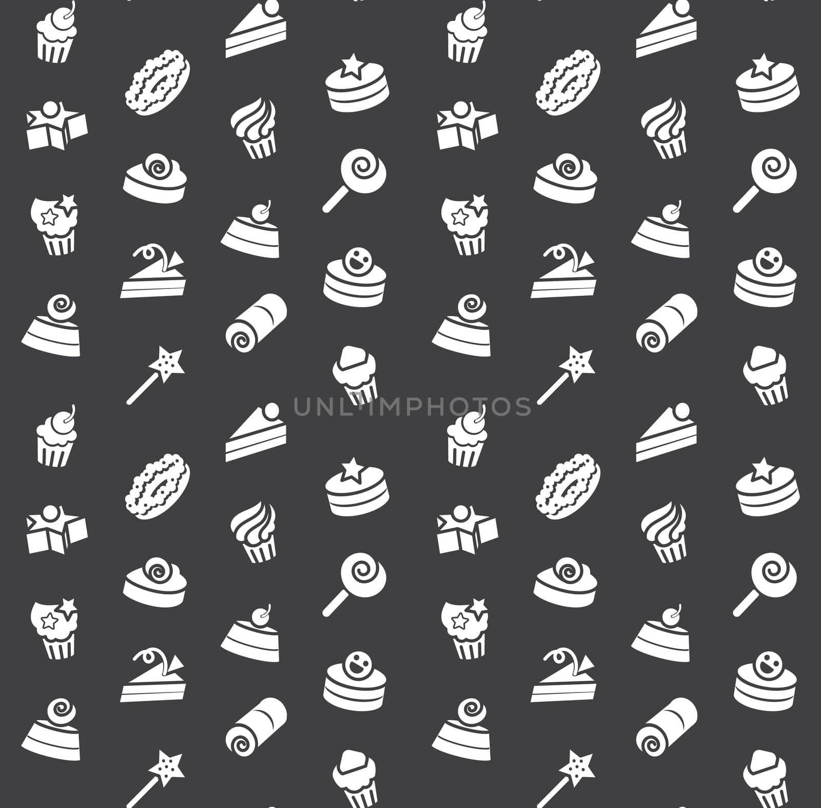 Seamless pattern of bakery and cake icons. Candy, sweet set. Vector